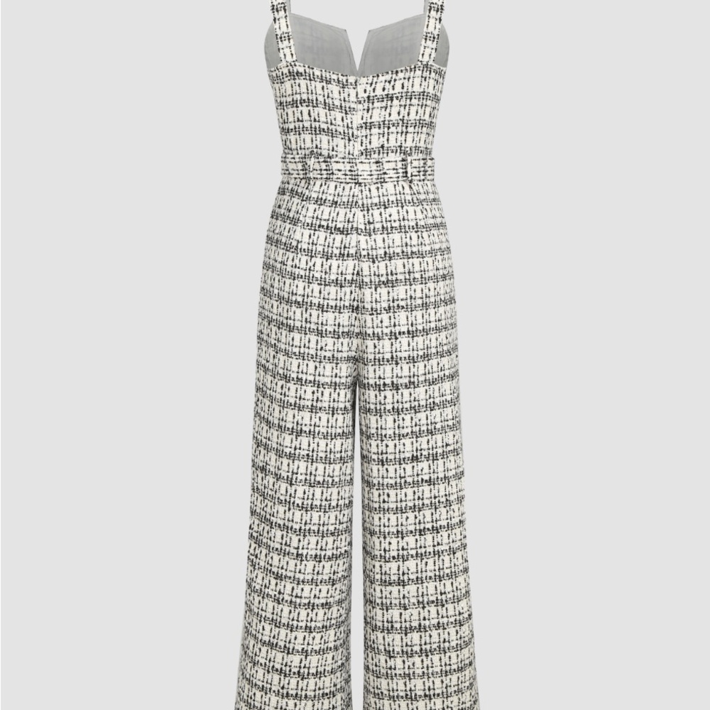 Stylish Tweed Sweetheart Wide Legged Black and White Jumpsuit